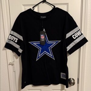 NFL Kids Black Tee with Blue Star and Silver Accents